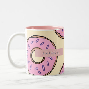 Gepersonaliseerde Roze Donut Tweekleurige Koffiemok