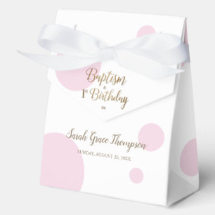 Gepersonaliseerde roze doop- en 1e verjaardagscade bedankdoosjes