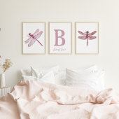 Gepersonaliseerde roze Dragonfly Nursery Print Set