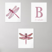 Gepersonaliseerde roze Dragonfly Nursery Print Set (Voorkant)