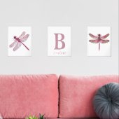 Gepersonaliseerde roze Dragonfly Nursery Print Set (Woonkamer)