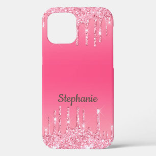 Gepersonaliseerde Roze Drip Glitter Trendy Glam Case-Mate iPhone Case