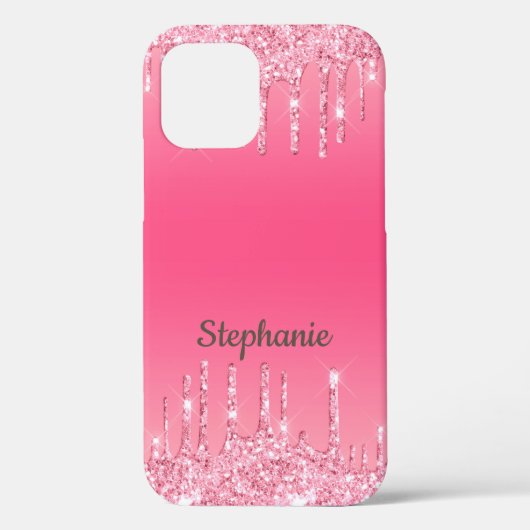Gepersonaliseerde Roze Drip Glitter Trendy Glam Case-Mate iPhone Case (Achterkant)