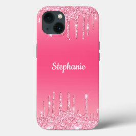 Gepersonaliseerde Roze Drip Glitter Trendy Glam Ho Case-Mate iPhone Case