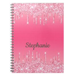 Gepersonaliseerde Roze Drip Glitter Trendy Glam Notitieboek