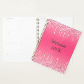 Gepersonaliseerde Roze Drip Glitter Trendy Glam Planner (Display)