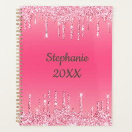 Gepersonaliseerde Roze Drip Glitter Trendy Glam Planner