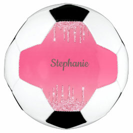 Gepersonaliseerde Roze Drip Glitter Trendy Glam  Voetbal