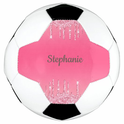 Gepersonaliseerde Roze Drip Glitter Trendy Glam Voetbal (Voorkant)