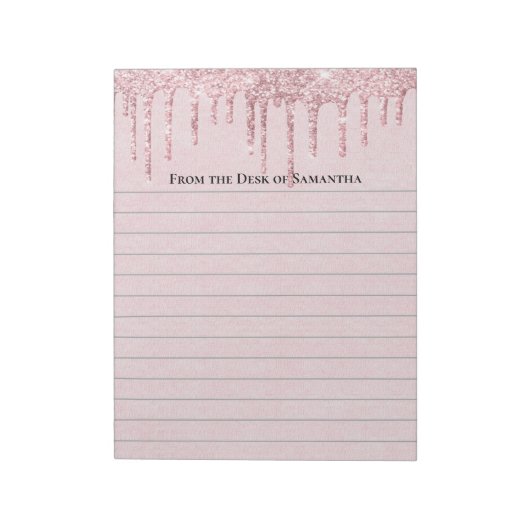 Gepersonaliseerde Roze Druipende Glitter Trendy Ge Notitieblok (Linkerzijde)