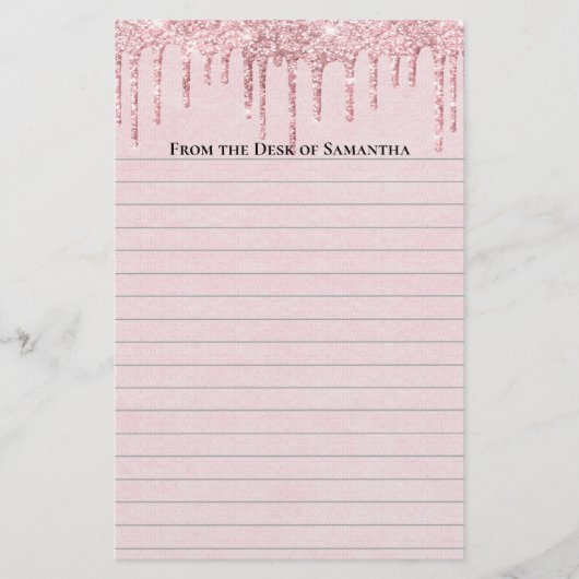 Gepersonaliseerde Roze Druppelende Glitters Mode G Briefpapier (Voorkant)