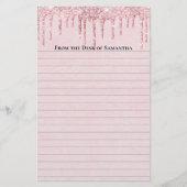 Gepersonaliseerde Roze Druppelende Glitters Trend  Briefpapier (Voorkant)
