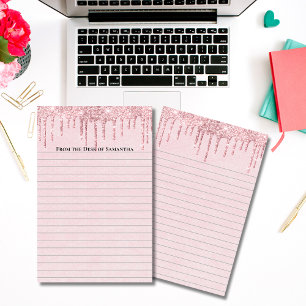 Gepersonaliseerde Roze Druppelende Glitters Trendy Briefpapier