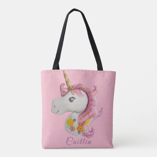 Gepersonaliseerde Roze Eenhoorn Balloon Canvas tas (Achterkant)