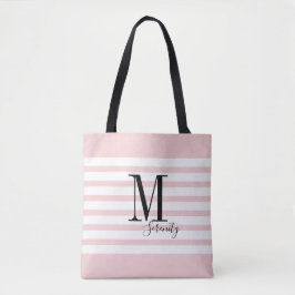 Gepersonaliseerde roze eenvoudige naam en monogram tote bag