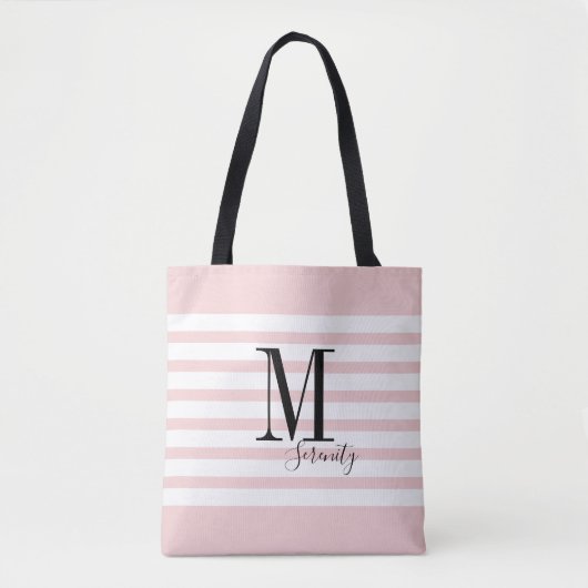 Gepersonaliseerde roze eenvoudige naam en monogram tote bag (Voorkant)