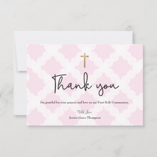 Gepersonaliseerde Roze Eerste Heilige Communie Dan Bedankkaart (Voorkant)