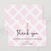 Gepersonaliseerde Roze Eerste Heilige Communie Dan Bedankkaart (Voorkant / Achterkant)
