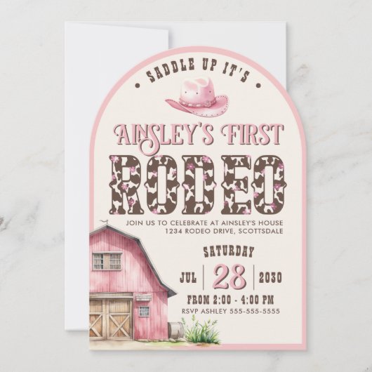Gepersonaliseerde Roze Eerste Rodeo Roze Boog Verj Kaart (Voorkant)