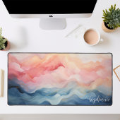 Gepersonaliseerde roze en blauwe abstracte golven bureaumat