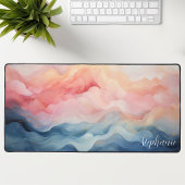 Gepersonaliseerde roze en blauwe abstracte golven bureaumat
