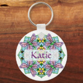 Gepersonaliseerde roze en blauwe vlinder Mandala Sleutelhanger (Voorkant)