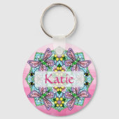 Gepersonaliseerde roze en blauwe vlinder Mandala Sleutelhanger (Voorkant)