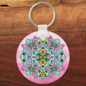Gepersonaliseerde roze en blauwe vlinder Mandala Sleutelhanger (Achterkant)