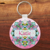 Gepersonaliseerde roze en blauwe vlinder Mandala Sleutelhanger (Voorkant)