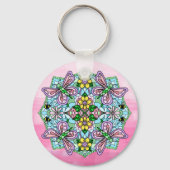 Gepersonaliseerde roze en blauwe vlinder Mandala Sleutelhanger (Achterkant)