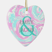 Gepersonaliseerde roze en Blauwgroen kerst met har Keramisch Ornament (Rechts)