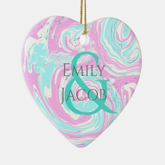 Gepersonaliseerde roze en Blauwgroen kerst met har Keramisch Ornament (Rechts)