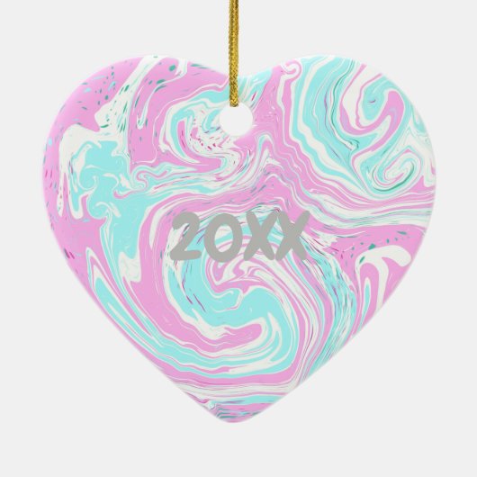 Gepersonaliseerde roze en Blauwgroen kerst met har Keramisch Ornament (Achterkant)