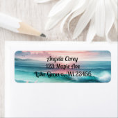 Gepersonaliseerde roze en Blauwgroen oceaangolven Etiket (Insitu)