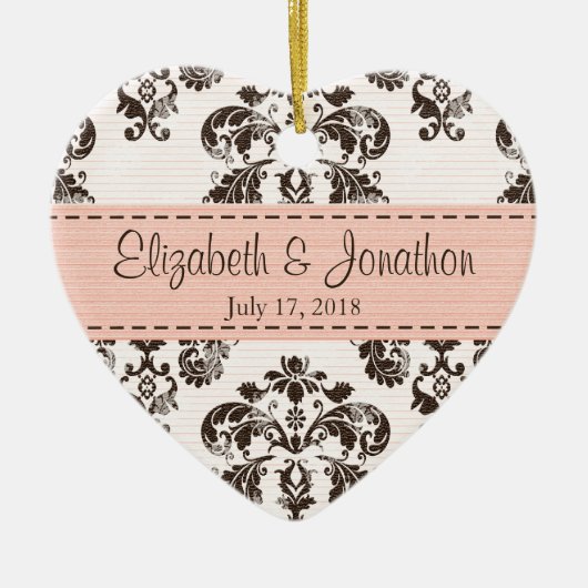 Gepersonaliseerde roze en bruine dasgordijn keramisch ornament (Voorkant)