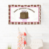 Gepersonaliseerde roze en bruine Happy Birthday Spandoek (Insitu)