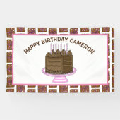 Gepersonaliseerde roze en bruine Happy Birthday Spandoek (Horizontaal)