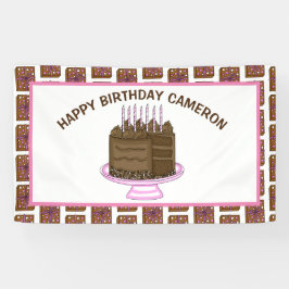 Gepersonaliseerde roze en bruine Happy Birthday Spandoek