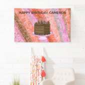 Gepersonaliseerde roze en bruine Happy Birthday Spandoek (Insitu)