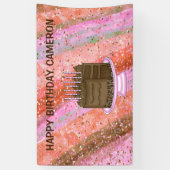 Gepersonaliseerde roze en bruine Happy Birthday Spandoek (Verticaal)