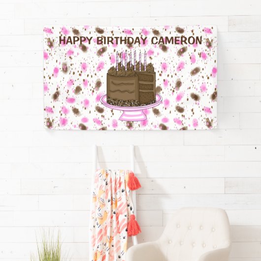 Gepersonaliseerde roze en bruine Stippen Happy Bir Spandoek (Insitu)