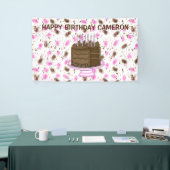 Gepersonaliseerde roze en bruine Stippen Happy Bir Spandoek (Beurs)
