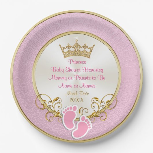 Gepersonaliseerde roze en gouden Baby showers Bord (Voorkant)