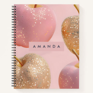 Gepersonaliseerde Roze en Gouden Glitterappel Notitieboek