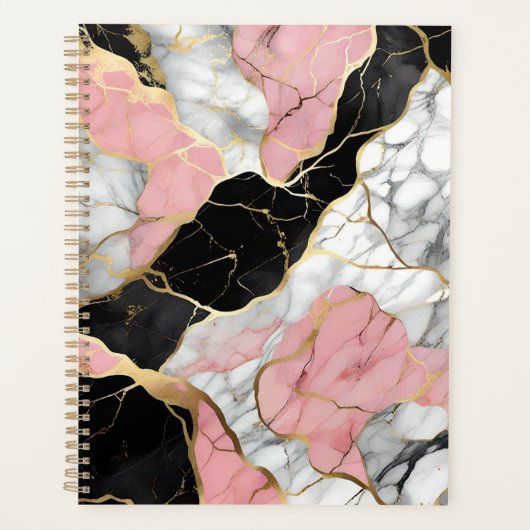 Gepersonaliseerde Roze en Gouden Marmerprint Planner (Voorkant)