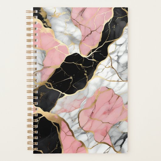 Gepersonaliseerde Roze en Gouden Marmerprint Planner (Voorkant)
