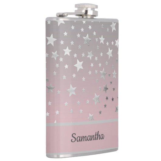 Gepersonaliseerde Roze En Grijs Sterren Stijlvol C Heupfles (Rechts)