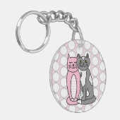Gepersonaliseerde roze en grijze verkutte katjes sleutelhanger (Voorkant Links)