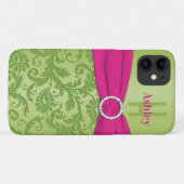 Gepersonaliseerde roze en groene Damask Case-Mate iPhone Case (Achterkant (horizontaal))