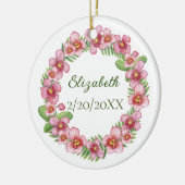 Gepersonaliseerde roze en groene kerstmis keramisch ornament (Links)